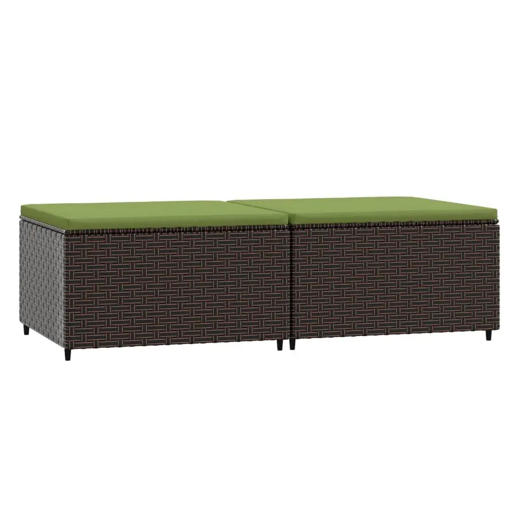 Patio Footrests Cushions 2 Piece Set Brown Poly Rattan Outdoor Ottoman