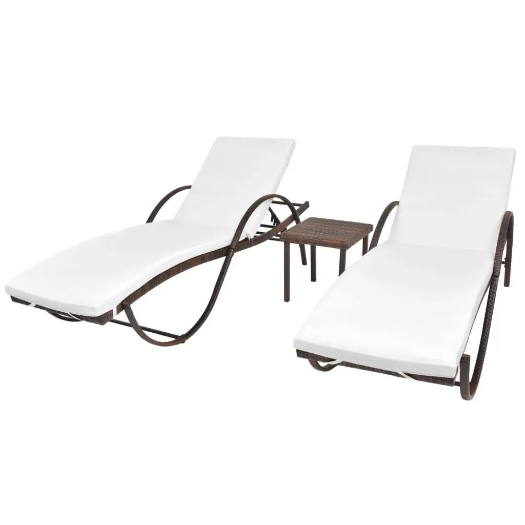 Brown Poly Rattan Sun Loungers 2 Pack Table Outdoor Patio Lounge Set