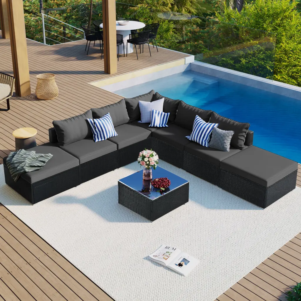 8 Piece Outdoor Patio Home Decor Set Garden Conversation Wicker Sofa go