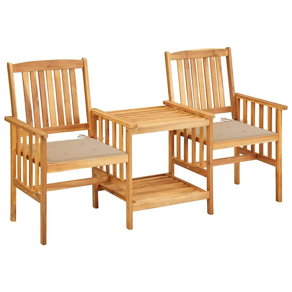 Patio Chairs Tea Table and Cushions Solid Acacia Wood Outdoor Set
