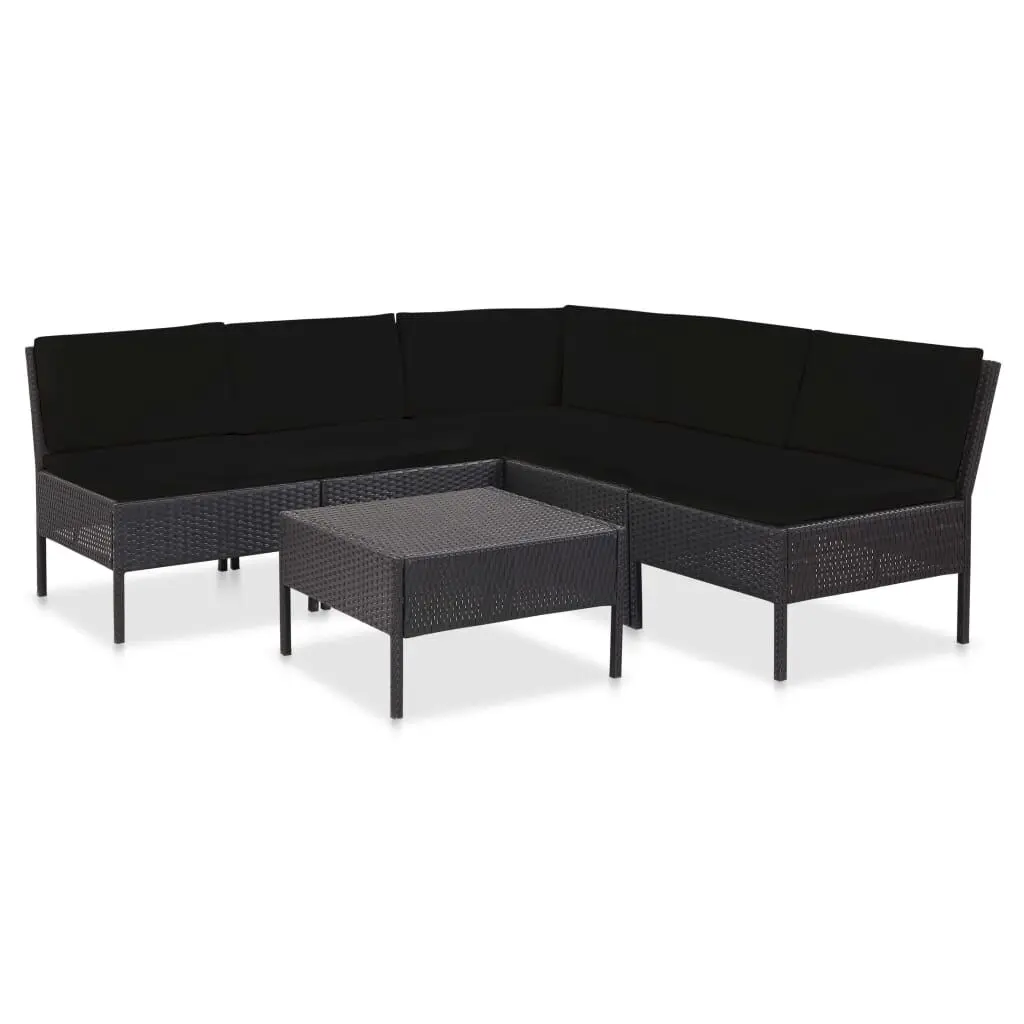 6 Piece Black Poly Rattan Patio Lounge Set Cushions