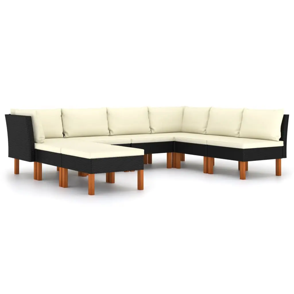 8 Piece Black Poly Rattan Patio Lounge Set Cushions Outdoor Living