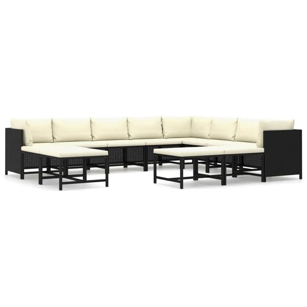12 Piece Black Poly Rattan Patio Lounge Set Cushions