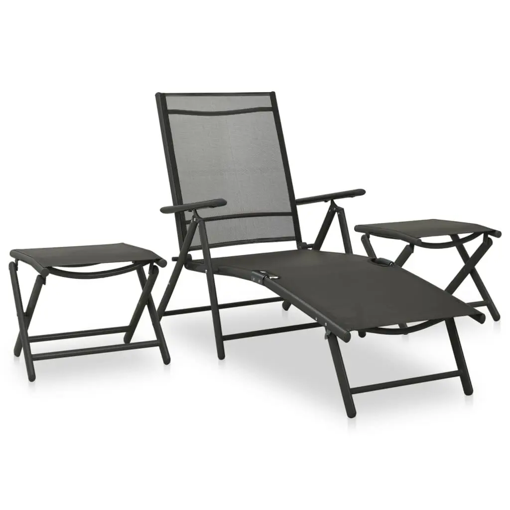 3 Piece Black Textilene and Aluminum Patio Lounge Set