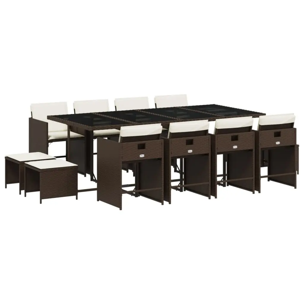 13 Piece Brown Poly Rattan Patio Dining Set Cushions