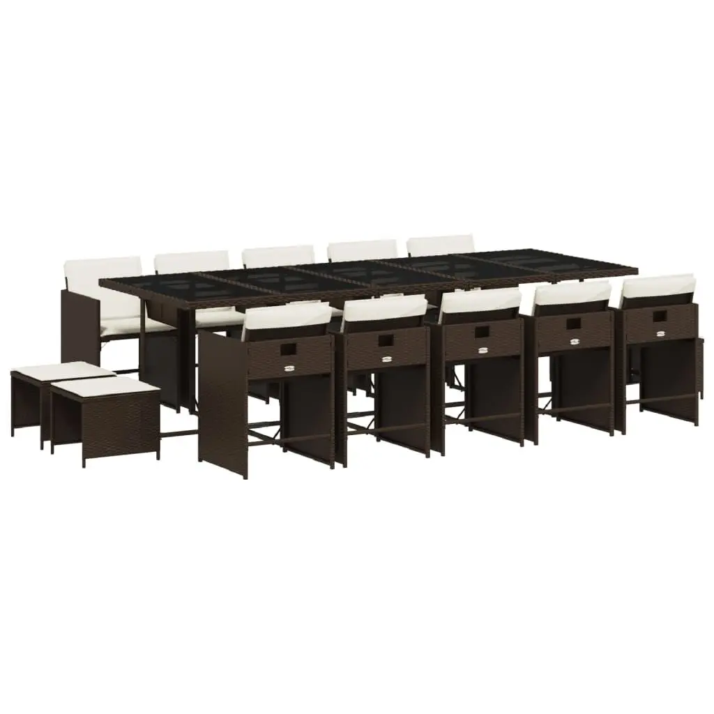 15 Piece Brown Poly Rattan Patio Dining Set Cushions