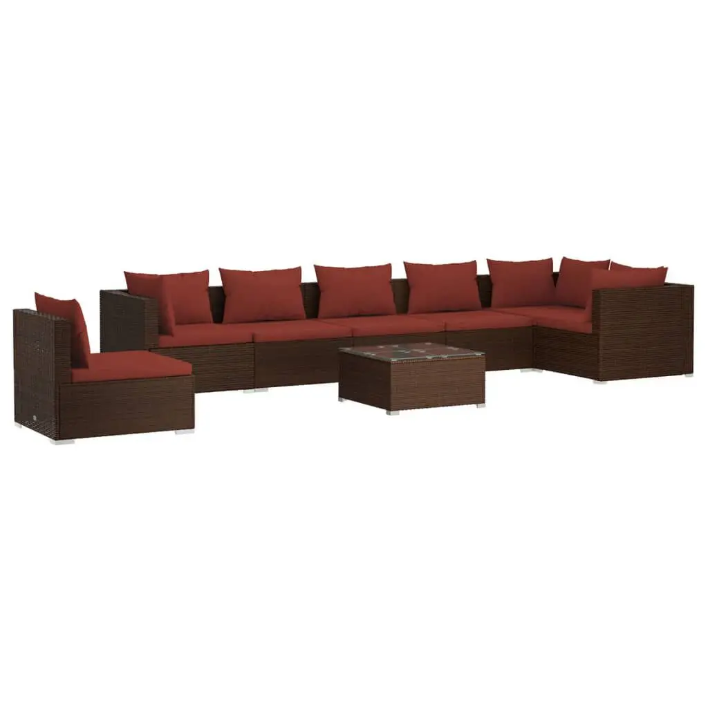 8 Piece Brown Poly Rattan Patio Lounge Set Cushions