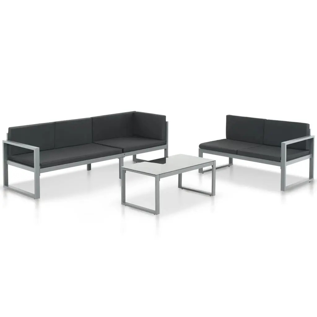 3 Piece Garden Lounge Set Cushions Aluminum Black Outdoor Seating