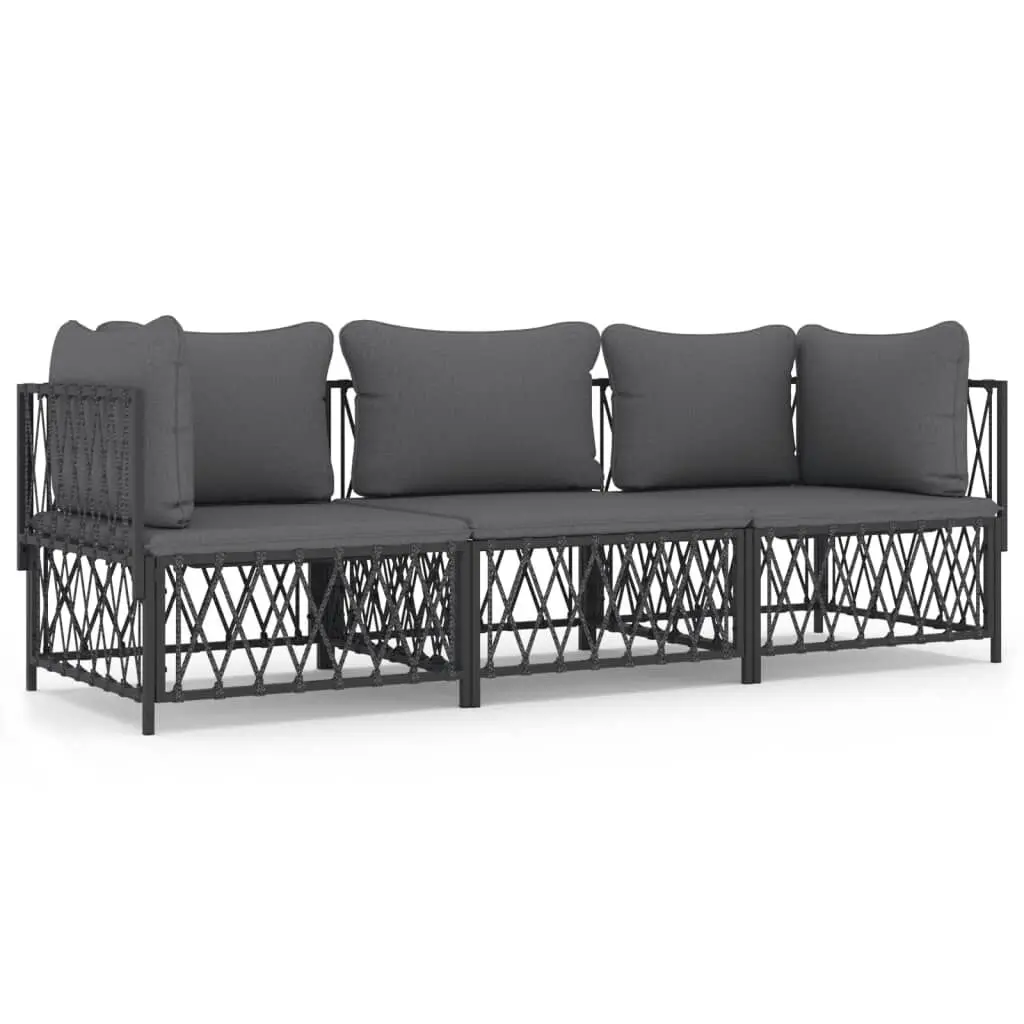 3 Piece Patio Lounge Set Cushions Anthracite Steel - Contemporary Outdoor Furniture