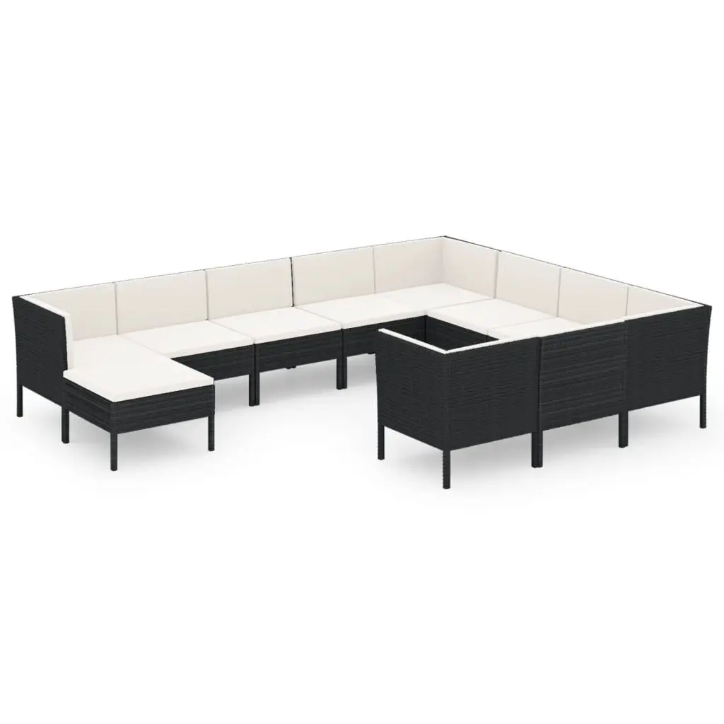 11 Piece Patio Lounge Set Cushions Black Poly Rattan Outdoor Furniture
