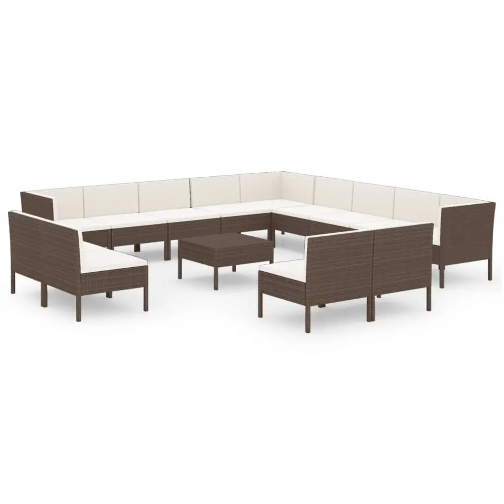 14 Piece Patio Lounge Set Cushions Brown Poly Rattan Outdoor Furniture