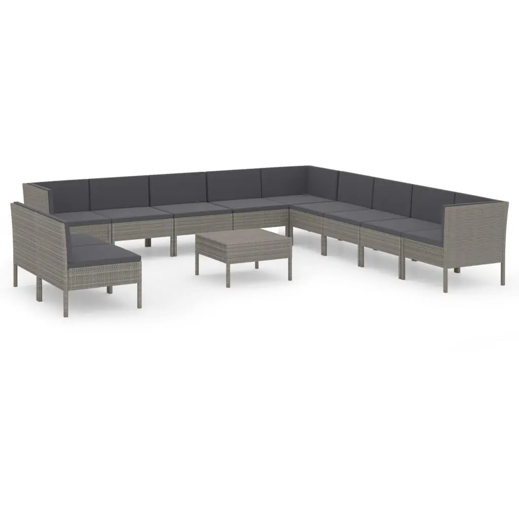 12 Piece Patio Lounge Set Cushions Gray Poly Rattan Outdoor Furniture