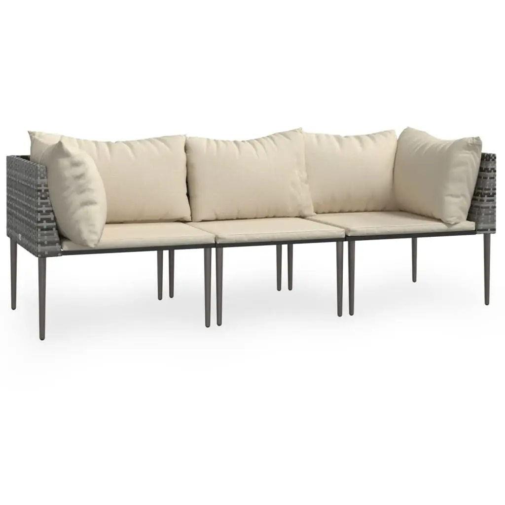 3 Piece Patio Lounge Set Cushions Gray Poly Rattan Outdoor Furniture