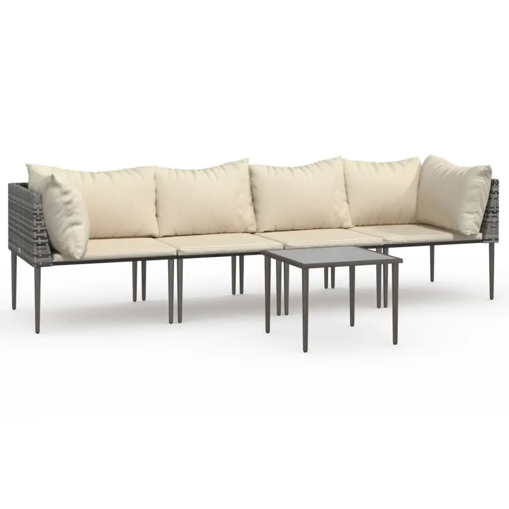5 Piece Patio Lounge Set Cushions Gray Poly Rattan Outdoor Furniture