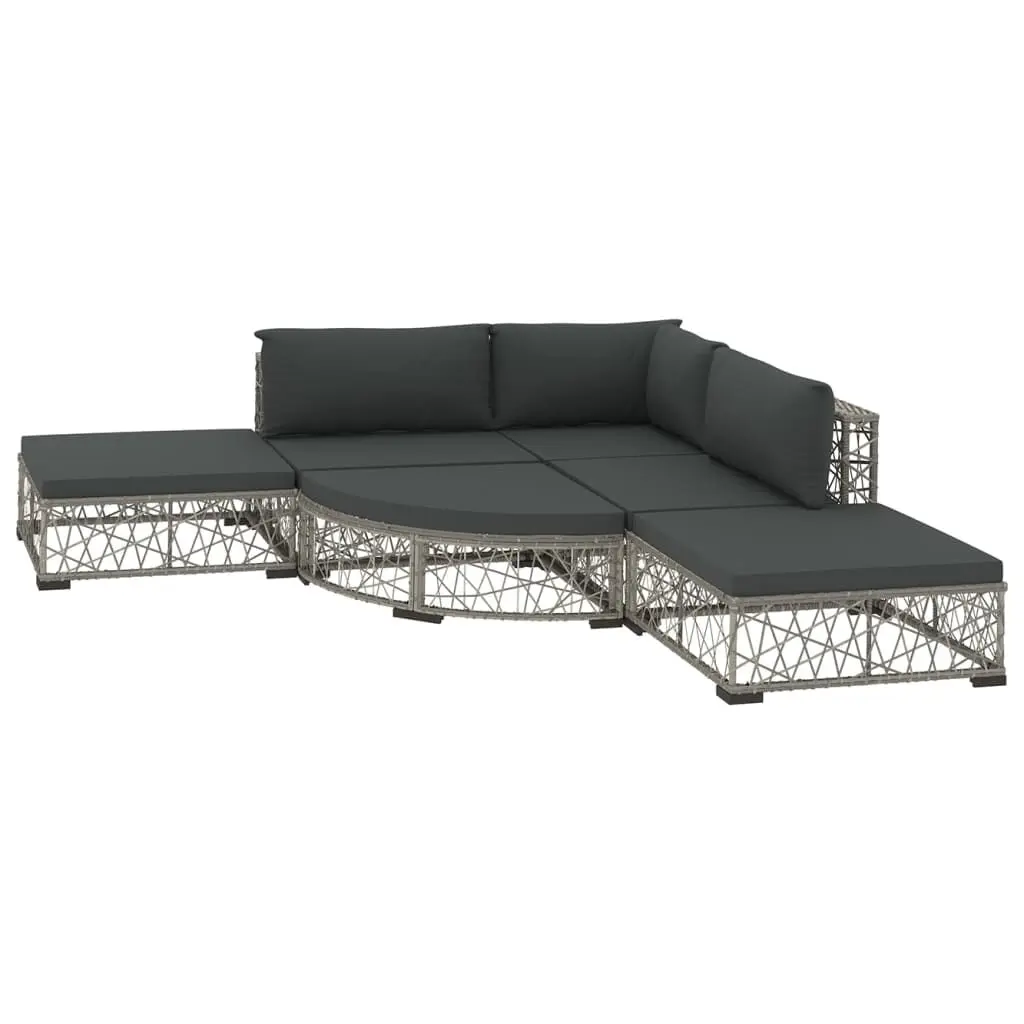 6 Piece Patio Lounge Set Cushions Poly Rattan Gray Outdoor Furniture