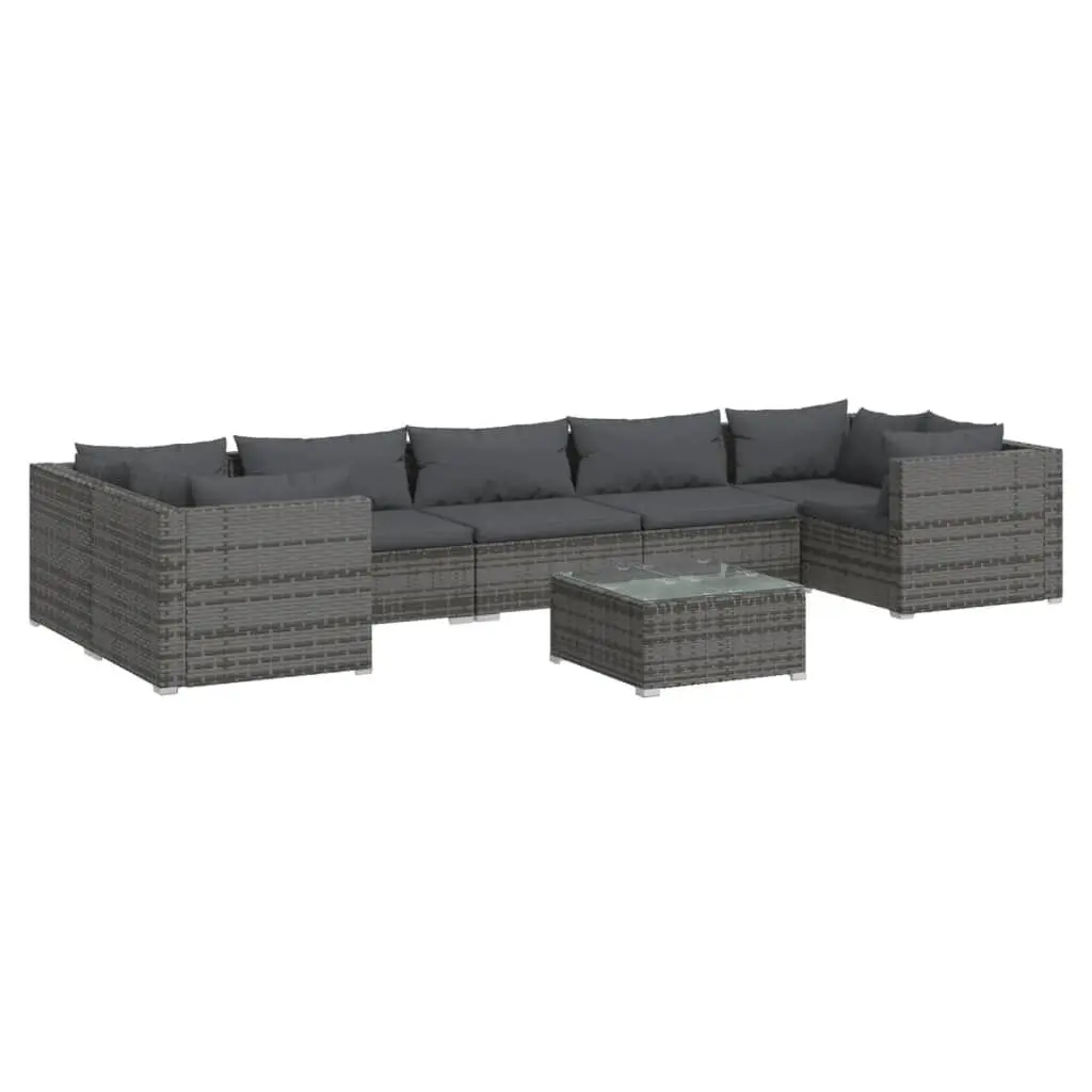 8 Piece Patio Lounge Set Cushions Poly Rattan Gray Outdoor Sectional