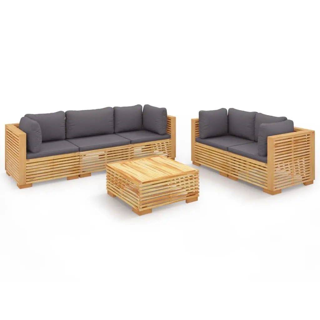 6 Piece Patio Lounge Set Cushions Solid Wood Teak Outdoor Furniture