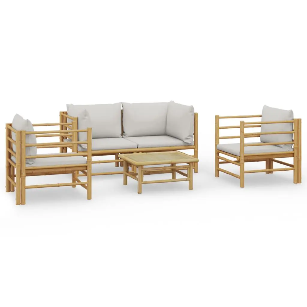 5 Piece Patio Lounge Set Light Gray Cushions Bamboo - Modern Outdoor Seating