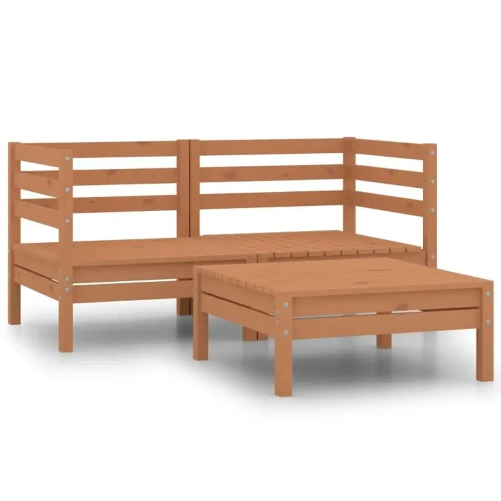 3 Piece Patio Lounge Set Solid Pine Wood Honey Brown Outdoor Furniture