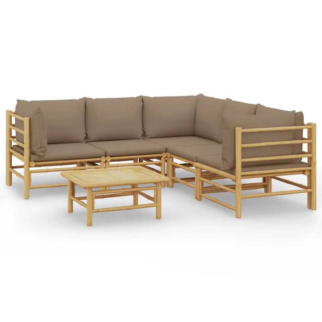 6 Piece Patio Lounge Set Taupe Cushions Bamboo Outdoor Furniture