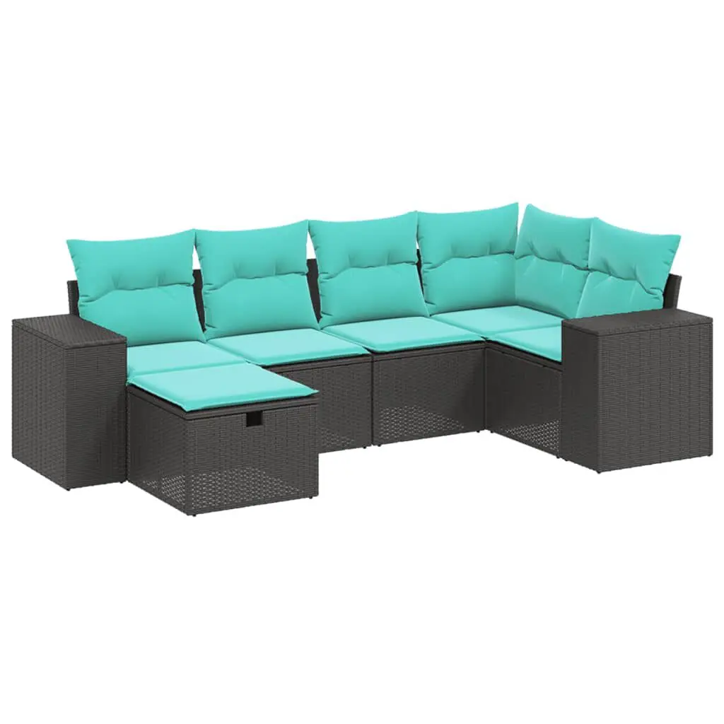6 Piece Patio Sofa Set Cushions Black Poly Rattan Outdoor Furniture