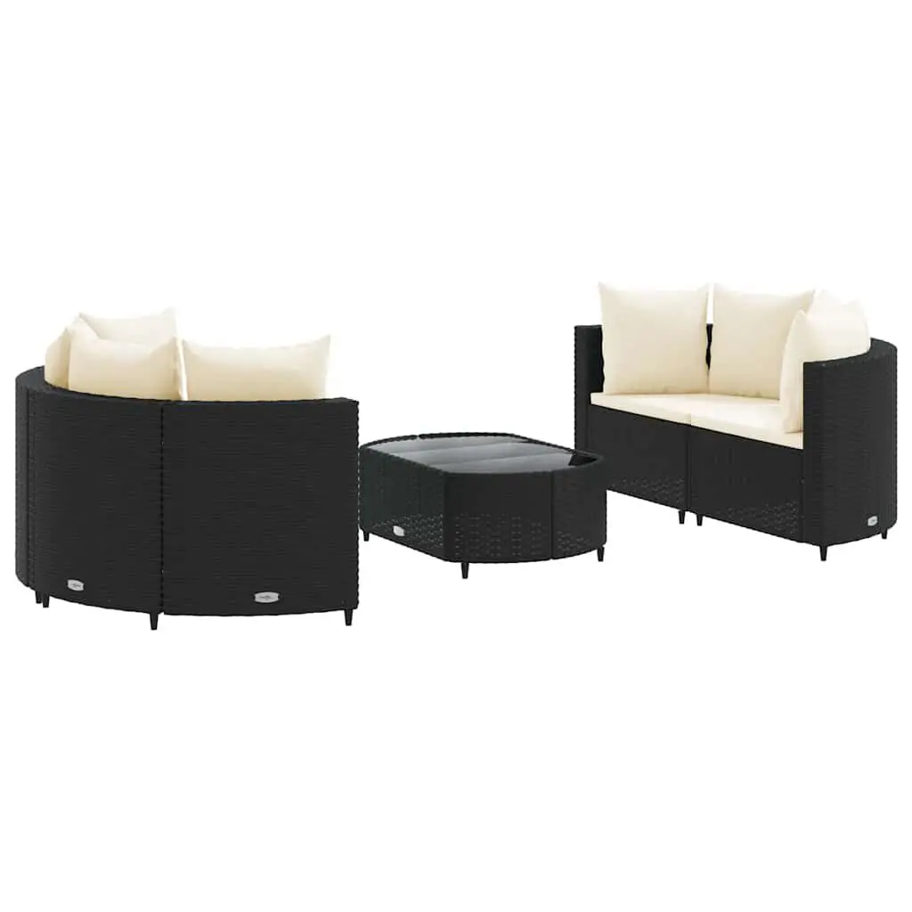 5 Piece Patio Sofa Set Cushions Black Poly Rattan - Outdoor Furniture Set