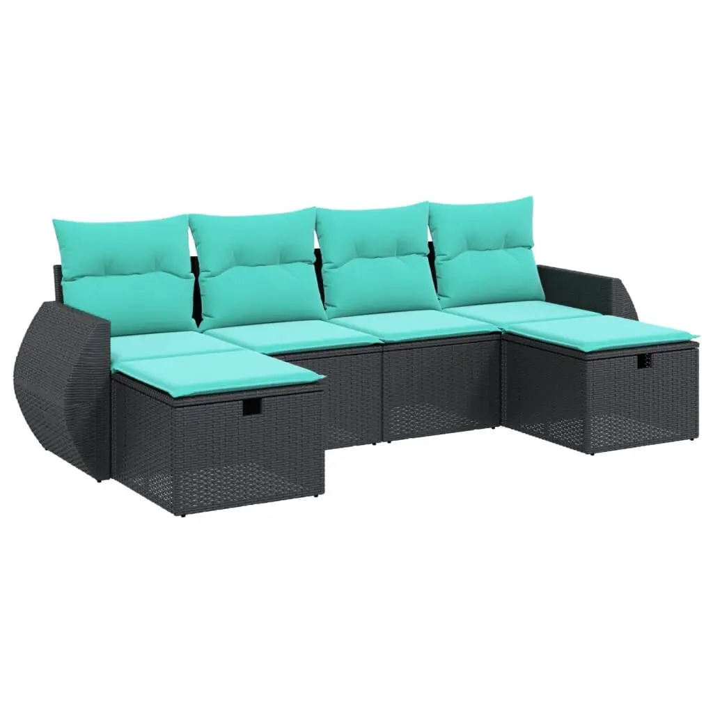 6 Piece Patio Sofa Set Cushions Black Poly Rattan Outdoor Furniture