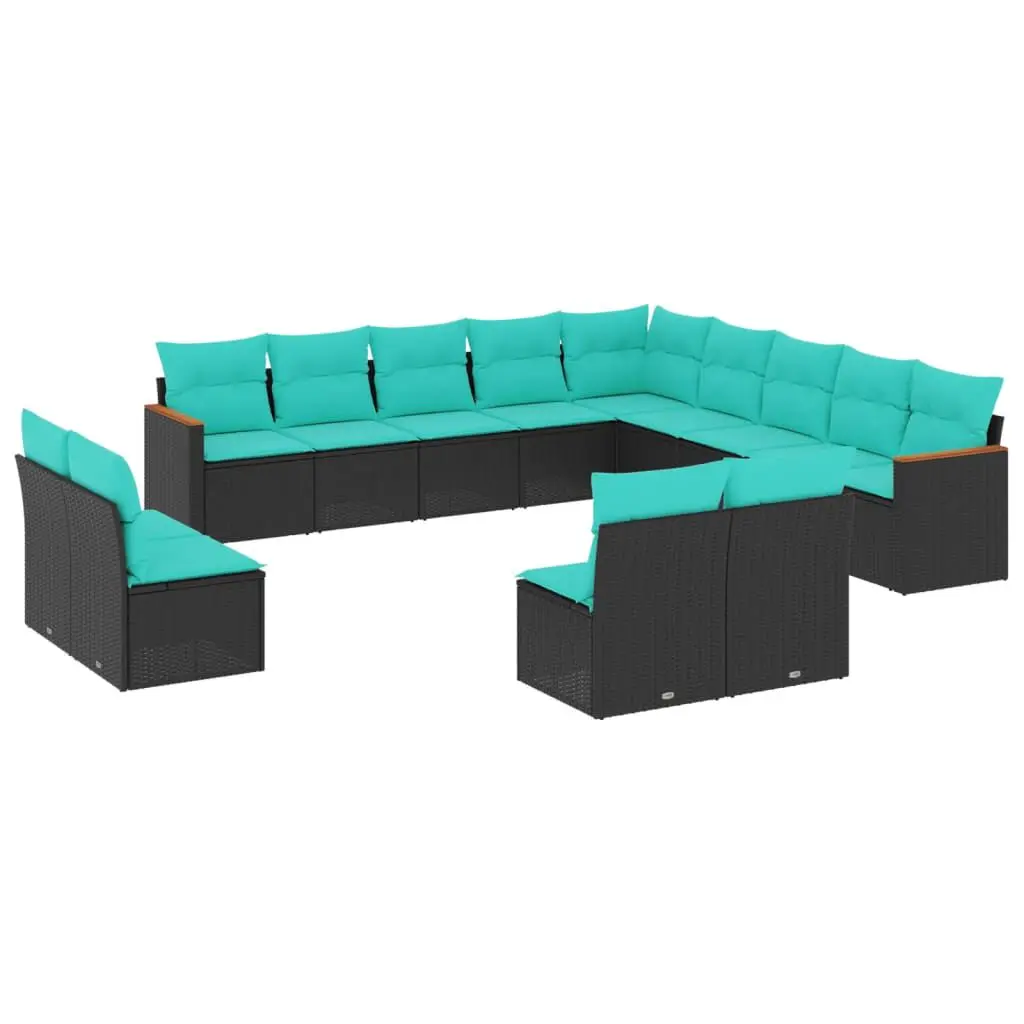 13 Piece Patio Sofa Set Cushions Black Poly Rattan Outdoor Furniture