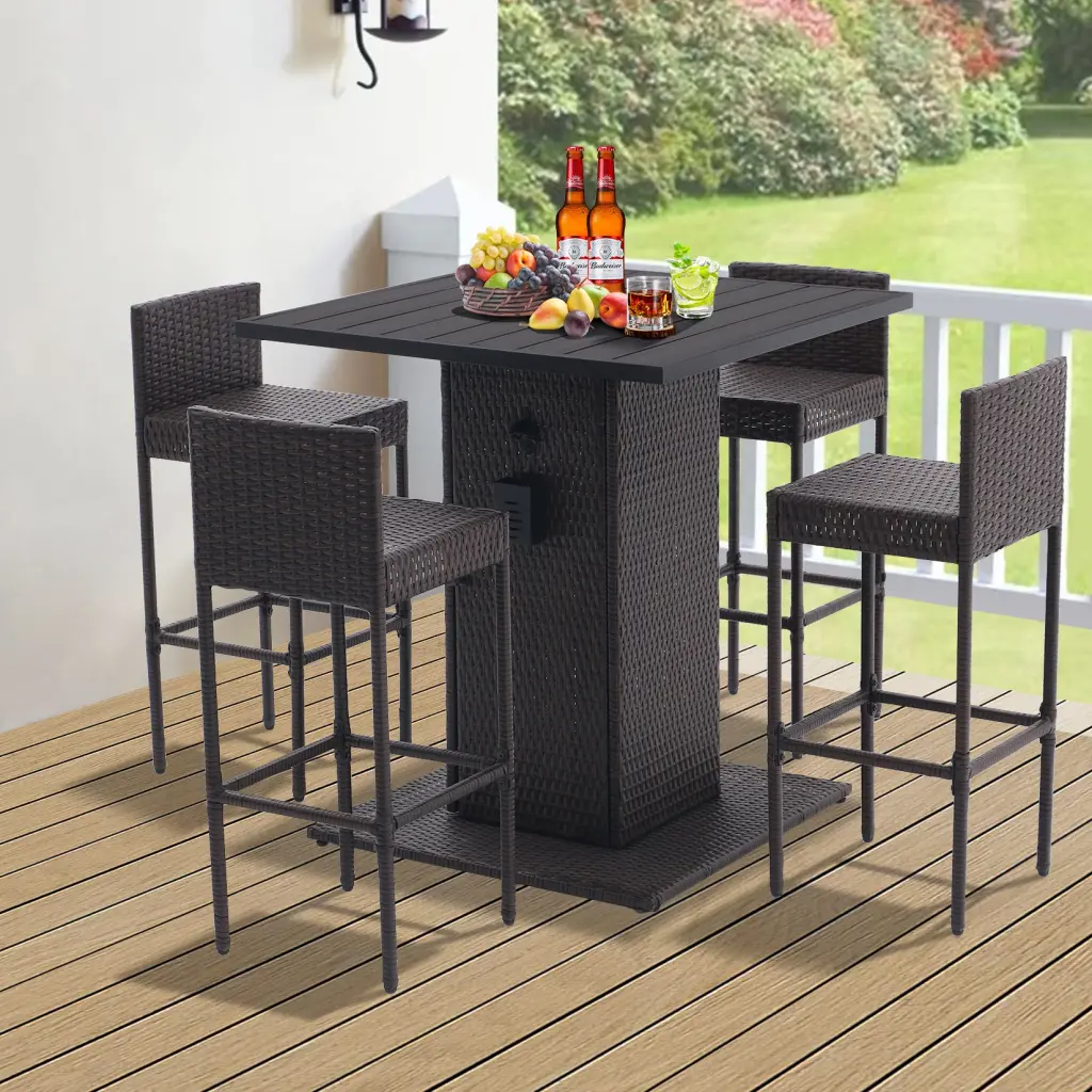 5 Piece Outdoor Conversation Bar Set All Weather PE Rattan And Steel tengxin store