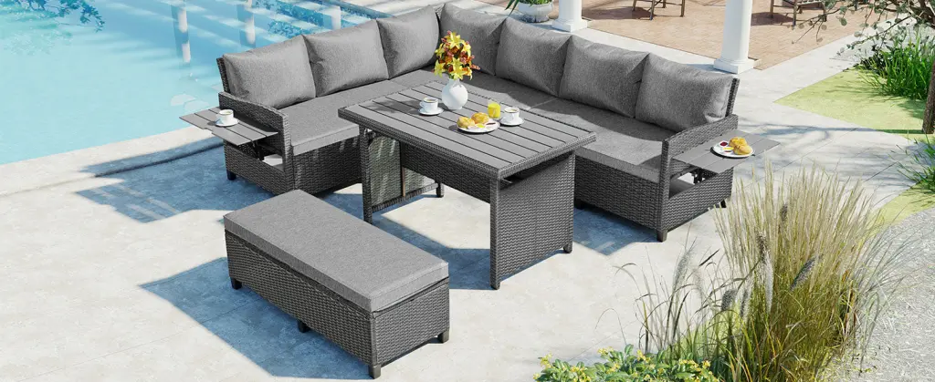 Tomax 5 Piece Outdoor Patio Rattan Sofa Set - Sectional L Shaped Wicker Furniture topmax