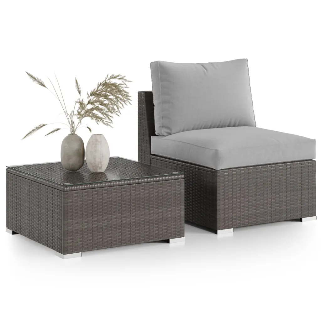 2 Pieces Patio Home Decor Sets Coffee Table PE Rattan Water Resistant Outdoor Furniture tradeber