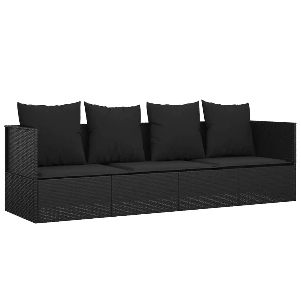 Patio Lounge Bed Cushions Black Poly Rattan Outdoor Daybed