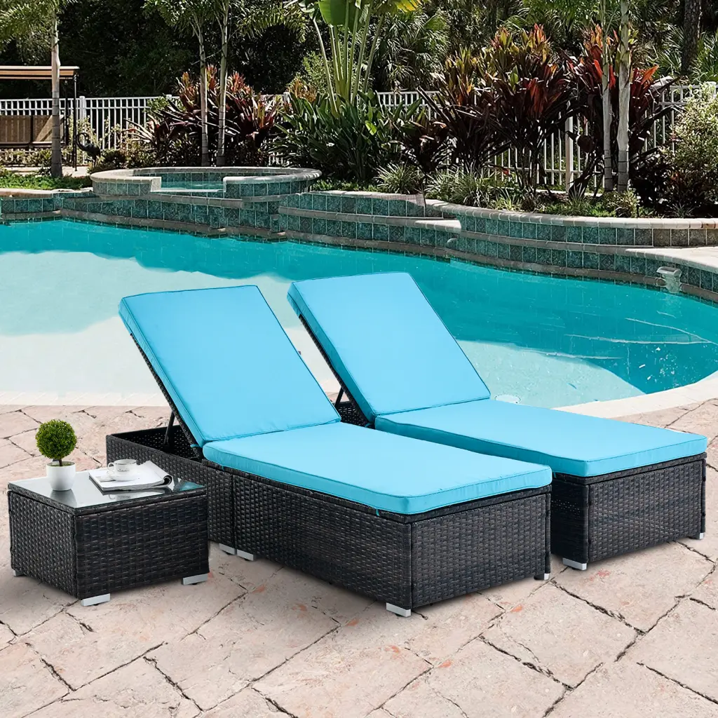 Outdoor Patio Chaise Lounge Chair PE Rattan and Steel Frame Comfortable Lying Bed koruiten