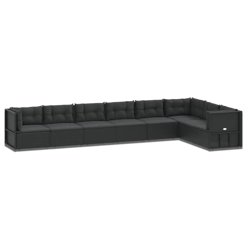 8 Piece Patio Lounge Set Cushions Black Poly Rattan Outdoor Furniture Set