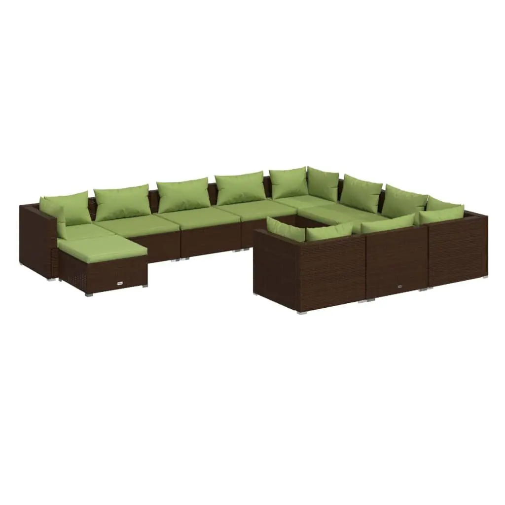 11 Piece Patio Lounge Set Cushions Poly Rattan Brown Outdoor Furniture