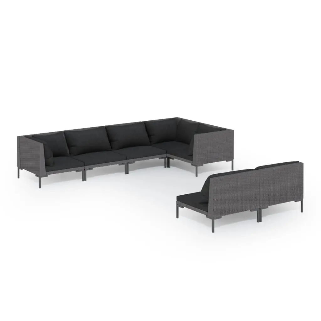 7 Piece Patio Lounge Set Cushions Poly Rattan Dark Gray Outdoor Sofa Set