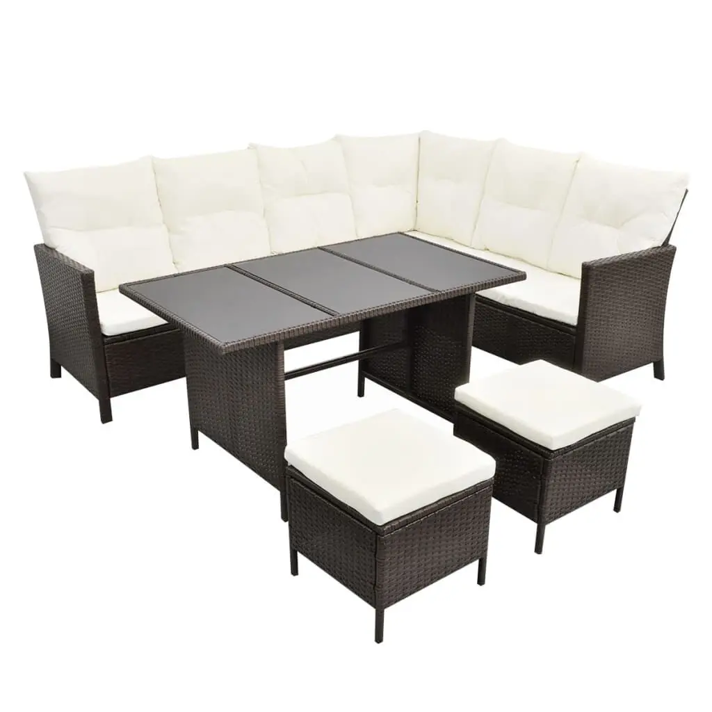 4 Piece Patio Lounge Set Cushions Poly Rattan Brown Outdoor Sofa Set