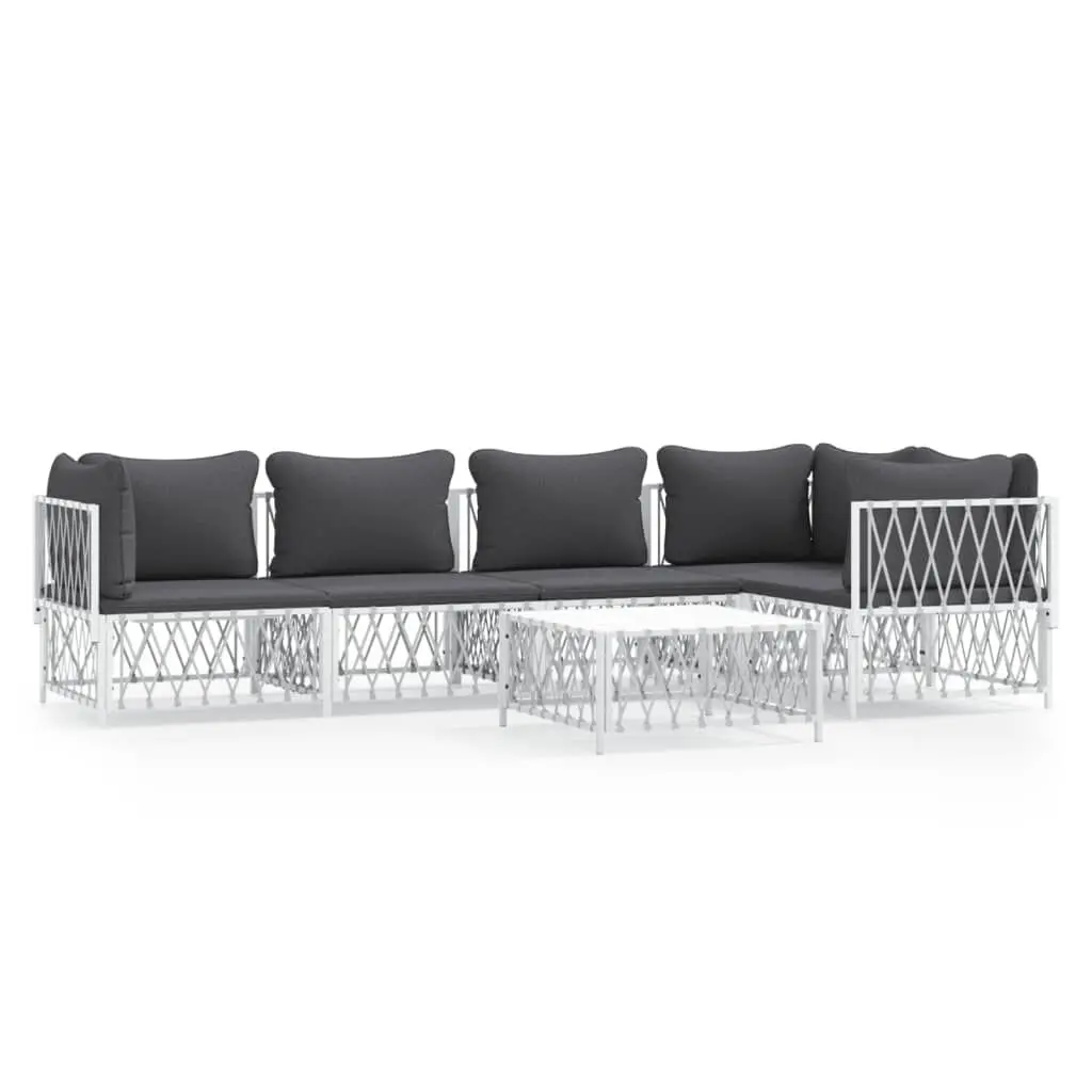 6 Piece Patio Lounge Set Cushions White Steel Outdoor Furniture
