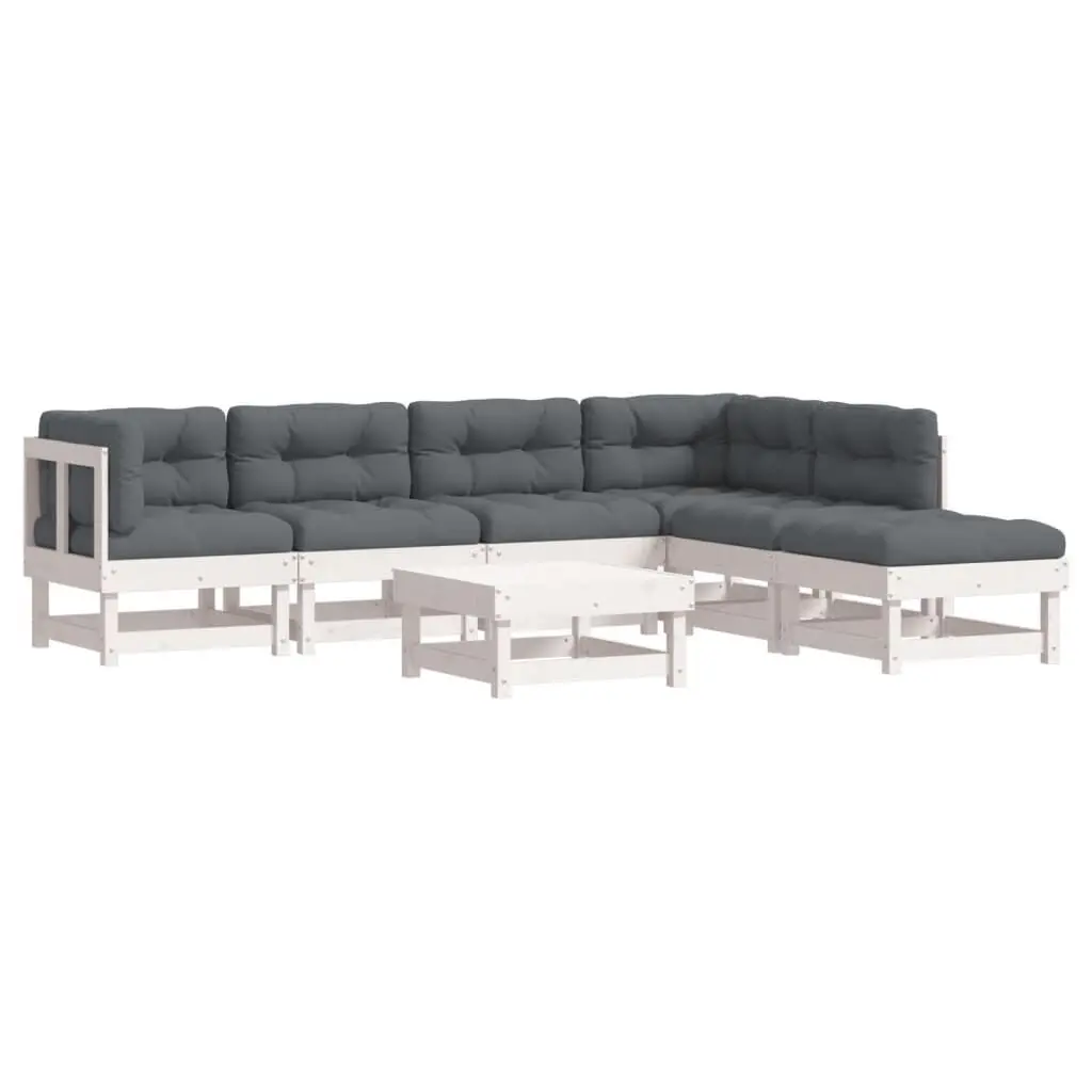 7 Piece Patio Lounge Set Cushions White Solid Wood Outdoor Furniture