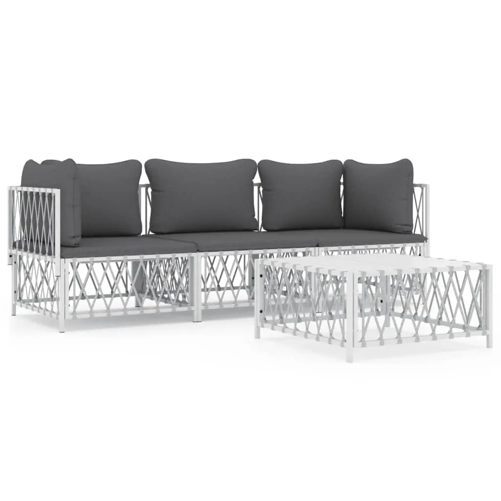 4 Piece Patio Lounge Set Cushions White Steel Outdoor Furniture
