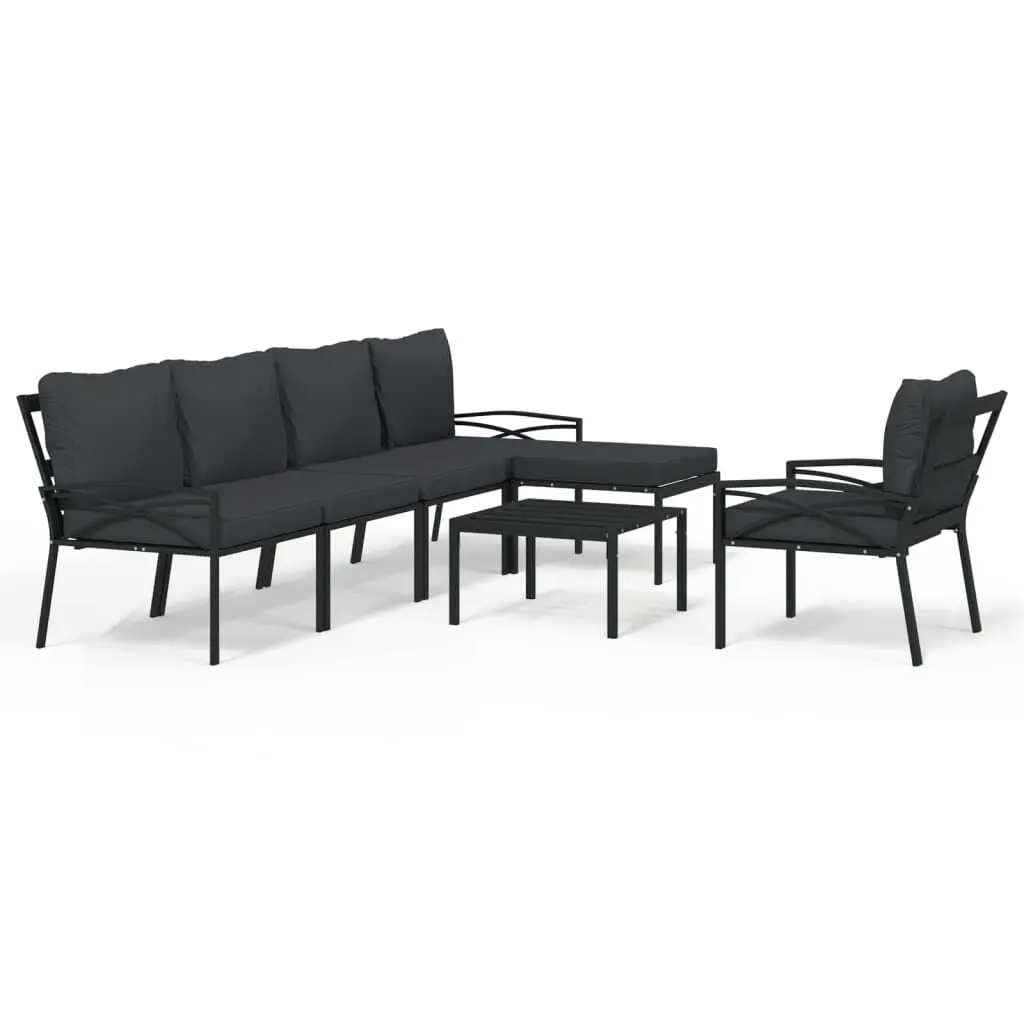 7 Piece Patio Lounge Set Gray Cushions Steel Outdoor Furniture
