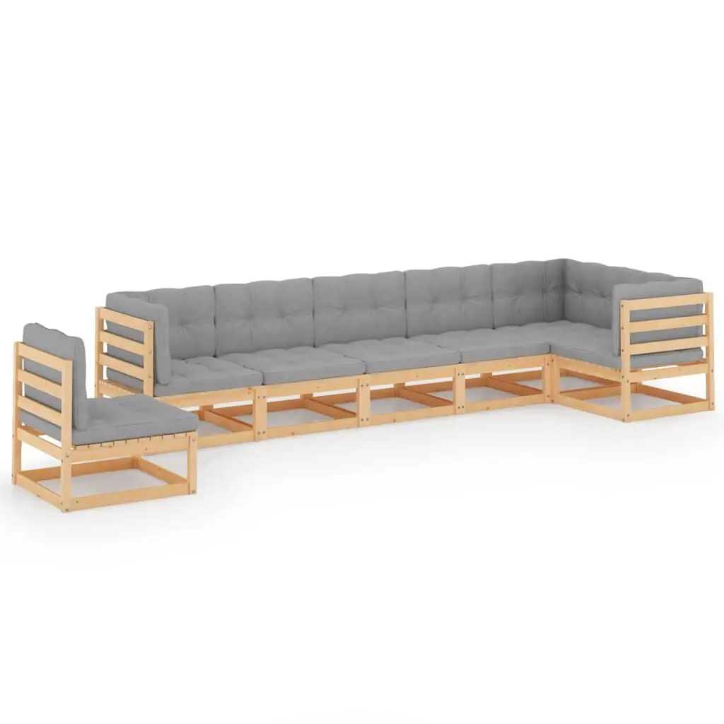 7 Piece Patio Lounge Set Solid Pinewood Outdoor Sofa Cushions