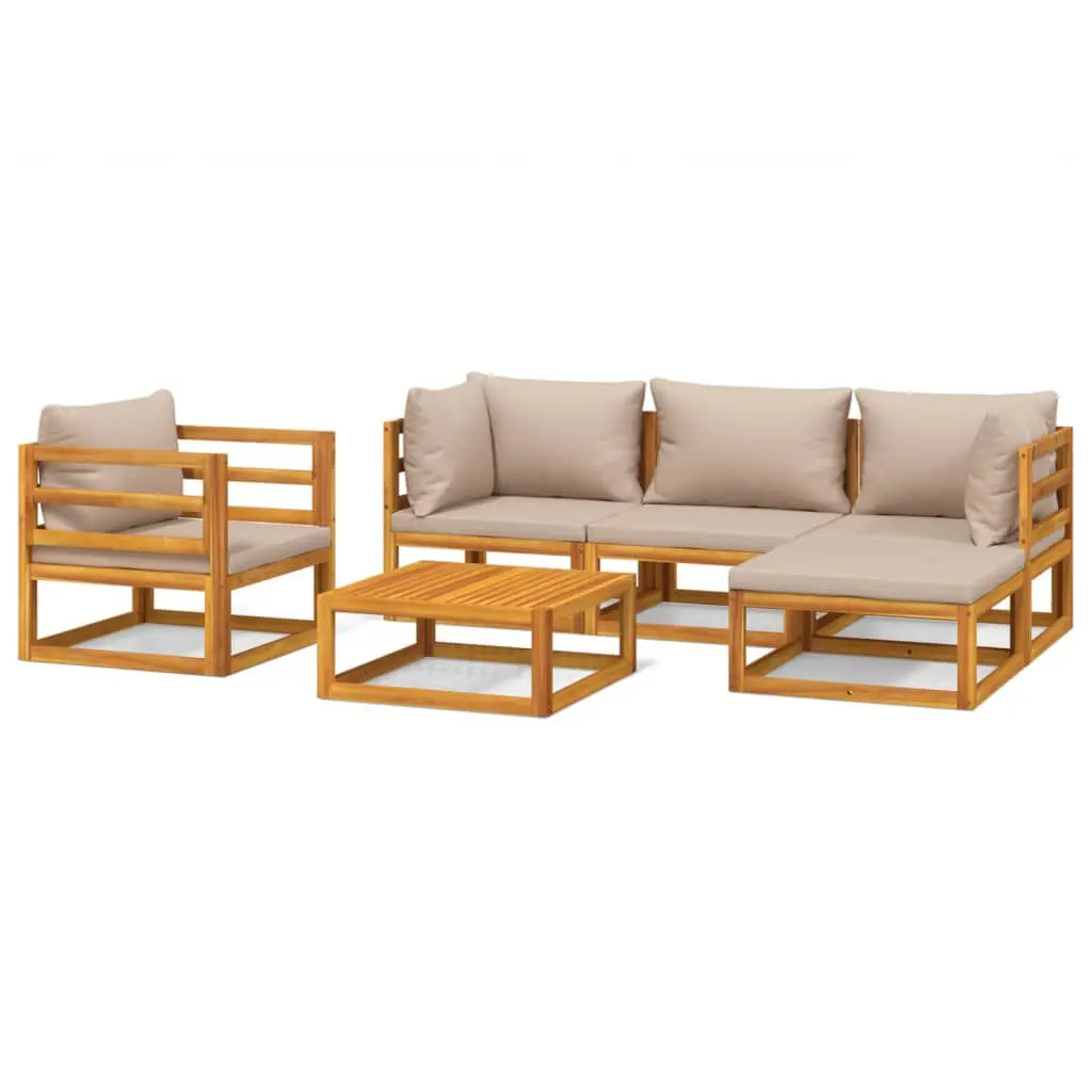 6 Piece Patio Lounge Set Taupe Cushions Solid Wood Outdoor Furniture