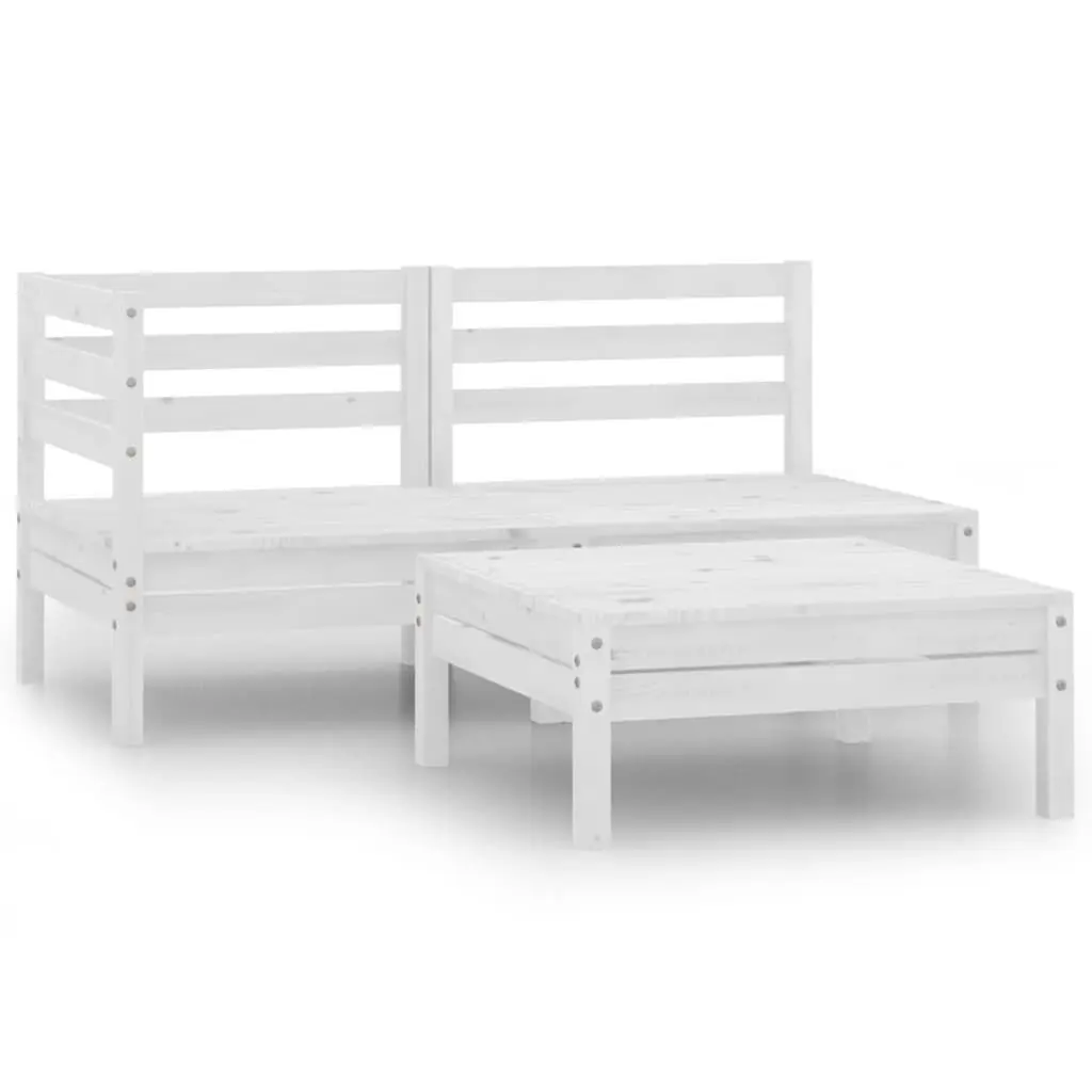 3 Piece White Solid Wood Pine Patio Lounge Set