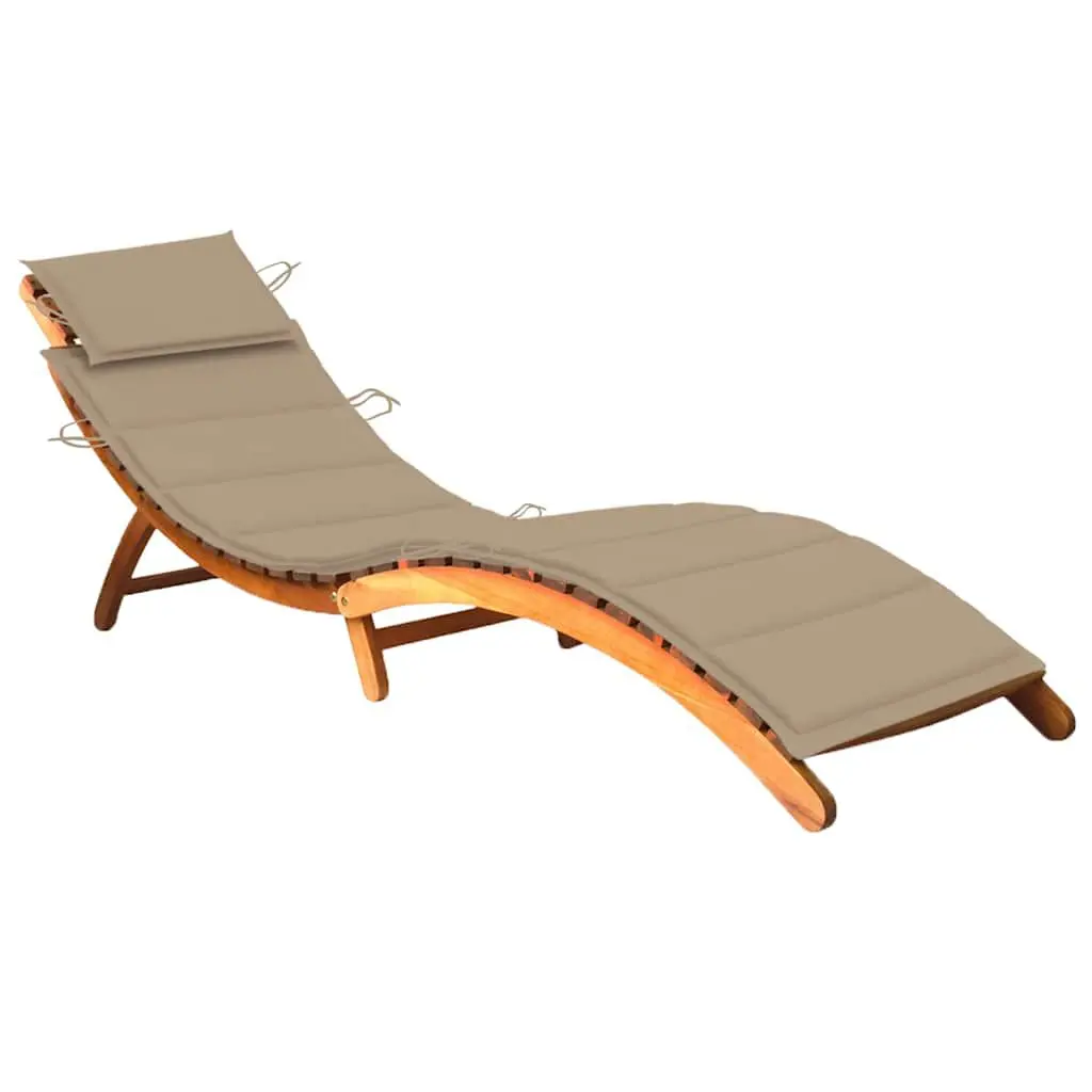 Patio Sun Lounger Cushion Solid Acacia Wood Outdoor Furniture