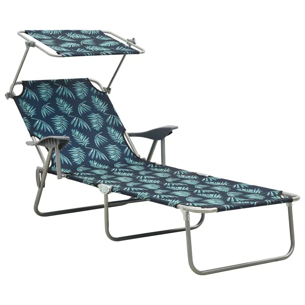 Steel Leaf Print Sun Lounger Canopy Outdoor