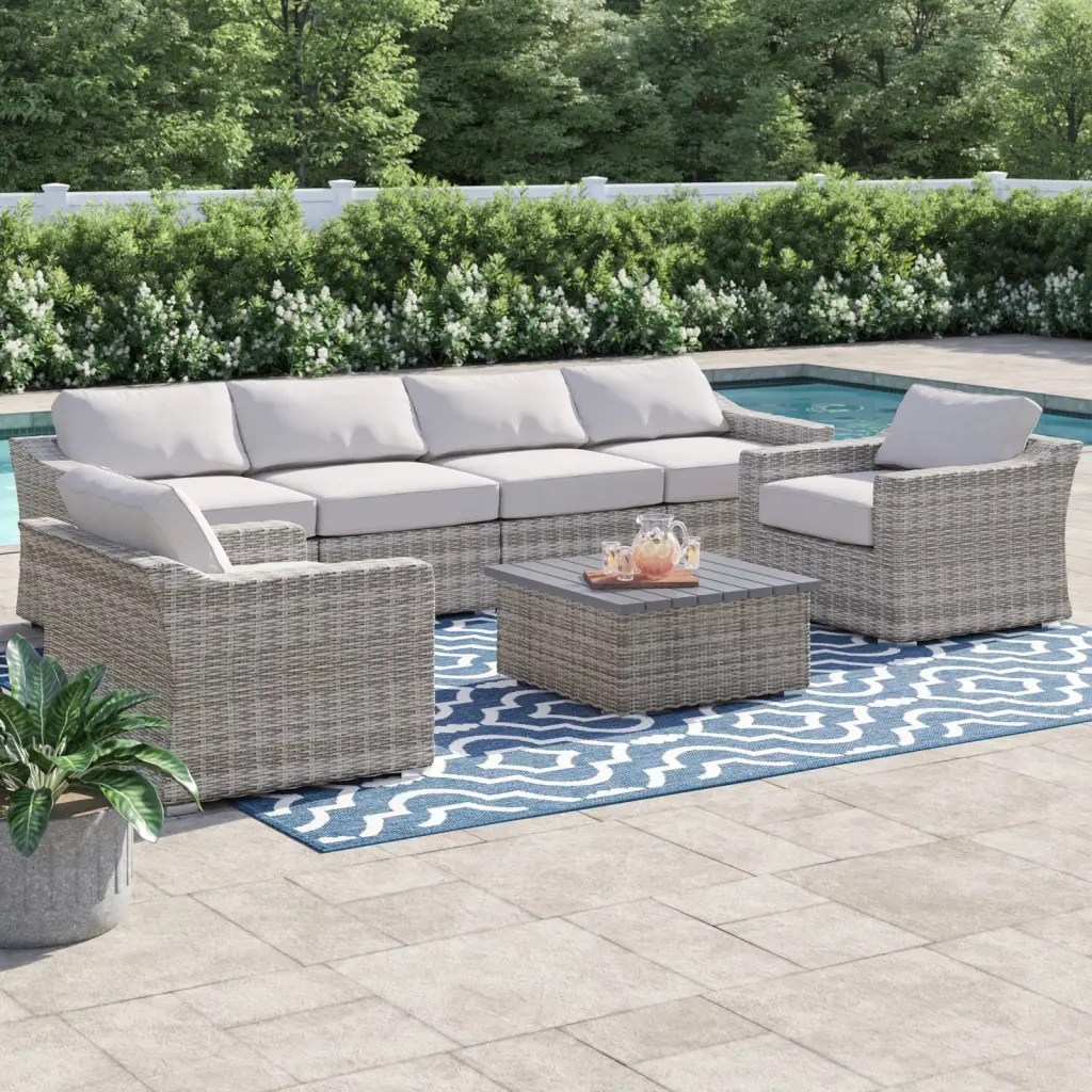 Fully Assembled 6 Person All Weather Wicker Sectional Seating Group lsi patio furniture