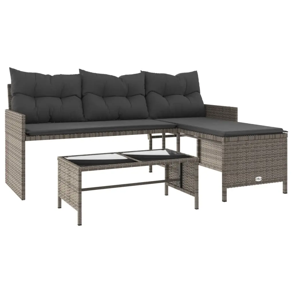 Patio Sofa Table and Cushions L-Shaped Gray Poly Rattan Outdoor Sectional