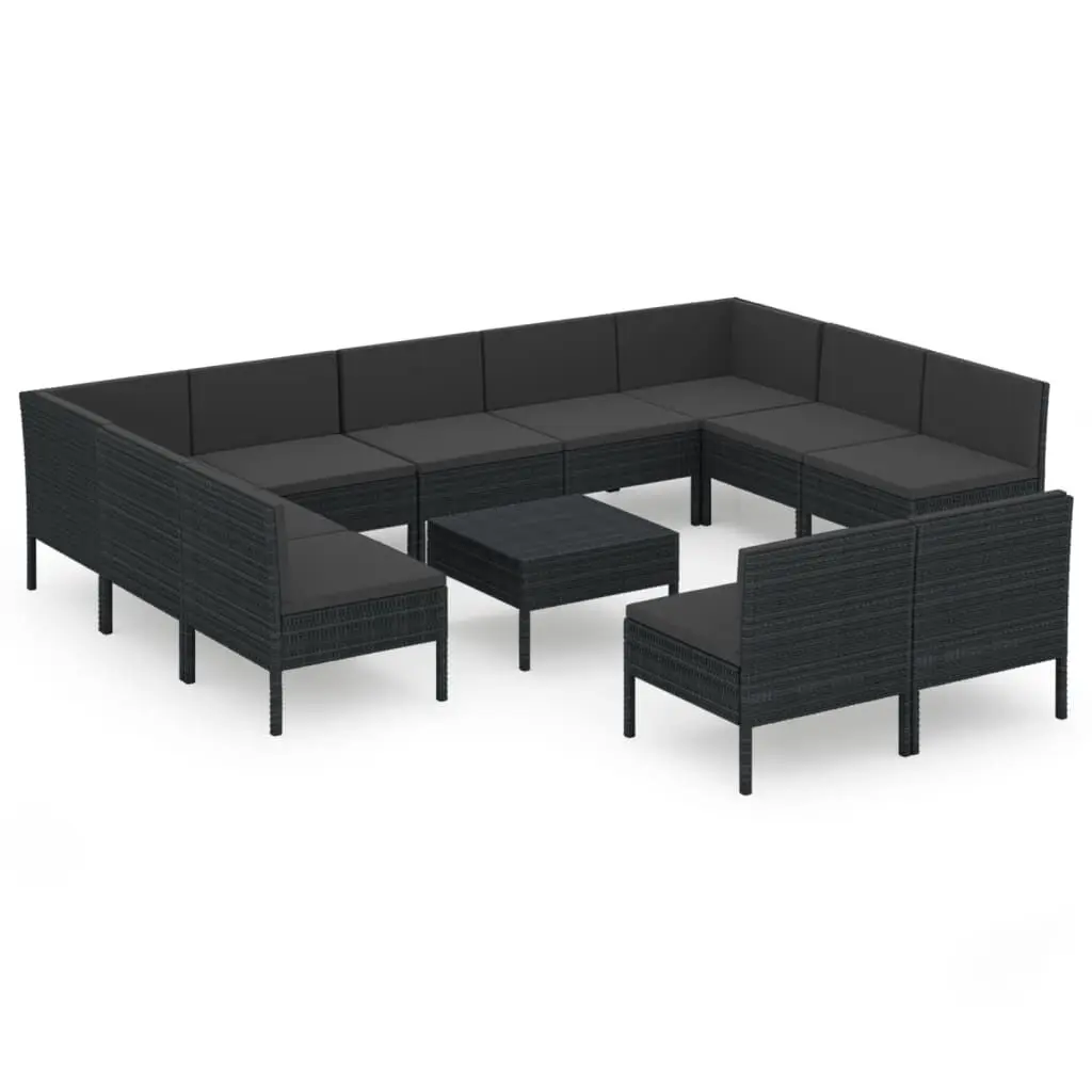 12 Piece Patio Lounge Set Cushions Poly Rattan Black Outdoor Furniture