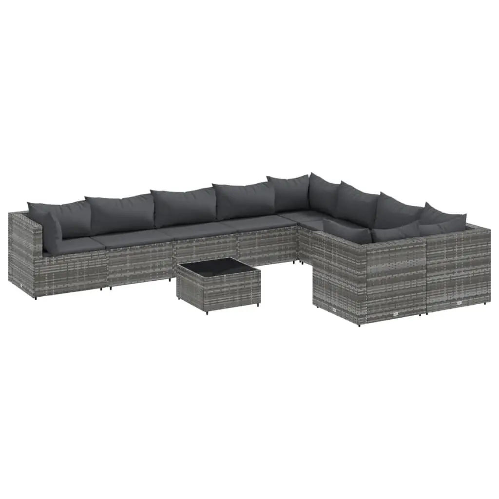 10 Piece Patio Sofa Set Cushions Gray Poly Rattan Outdoor Sectional